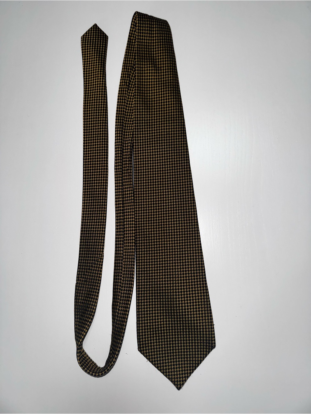 Geoffrey Beene Brown and Black Micro-Check Silk Tie